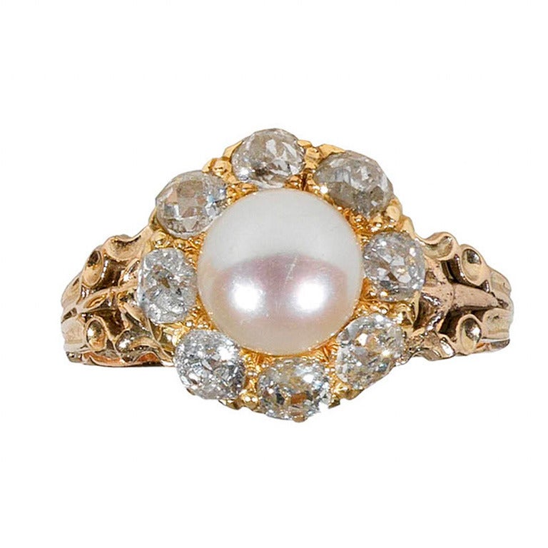 Pearl Diamond Yellow Gold Cluster Ring