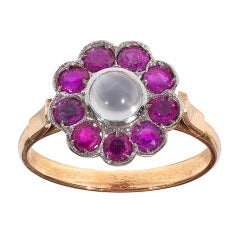 Moonstone Ruby Gold Cluster Ring