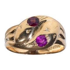 Victorian Ruby Diamond Yellow Gold Twin Snake Ring