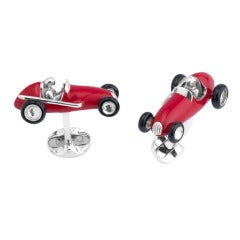 Deakin & Francis Enamel Silver Red Racing Car Cufflinks 7