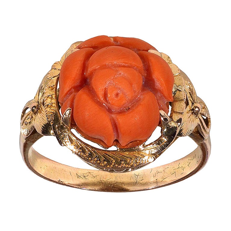 An Italian Antique Coral Gold Ring c1860 at 1stdibs