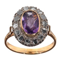 Antique An Amethyst Rose Cut Diamond Gold Ring