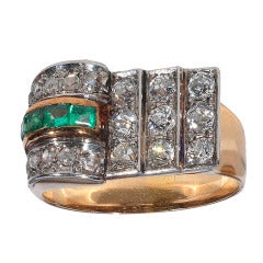 A Retro Emerald Diamond Yellow Gold Ring c1940 1