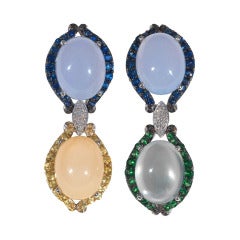 A Pair of Chalcedony, Sapphire and Diamond White Gold Earrings
