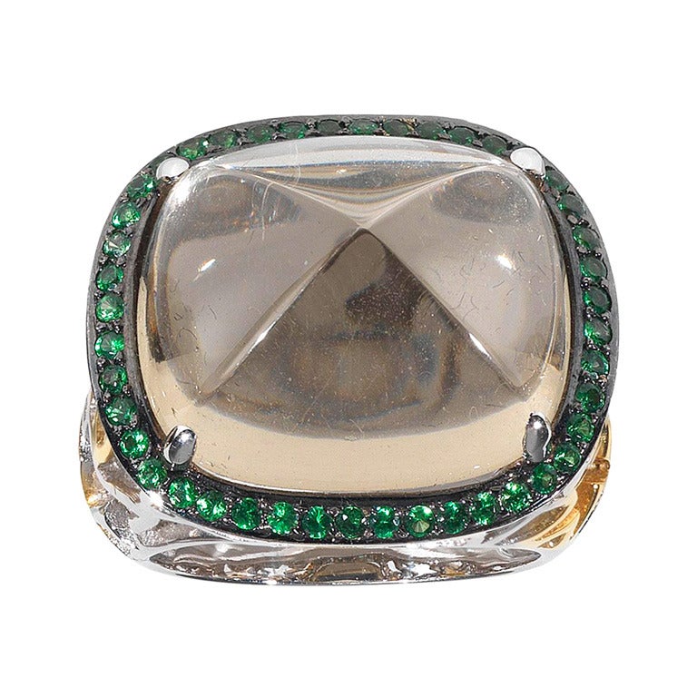 Sugarloaf Cabochon Tourmaline and Green Sapphire Ring
