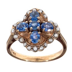 A Pearl Sapphire Yellow Gold Ring