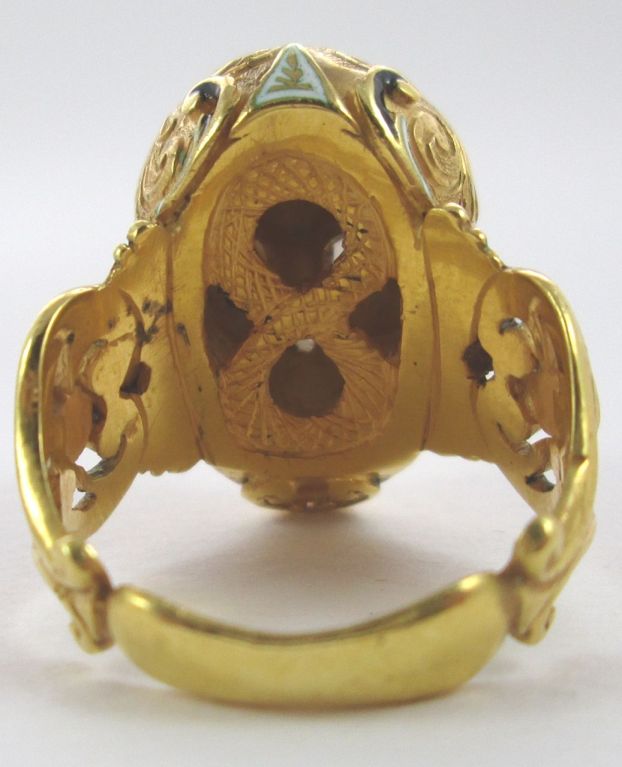 Women's Enamel Ruby Diamond Gold Skull Ring
