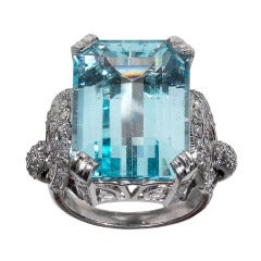 Aquamarine 20 carats and Diamond Ring