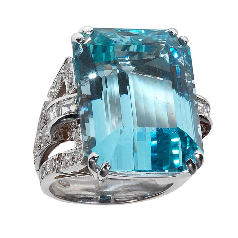 35.40 Carat Aquamarine Diamond Ring