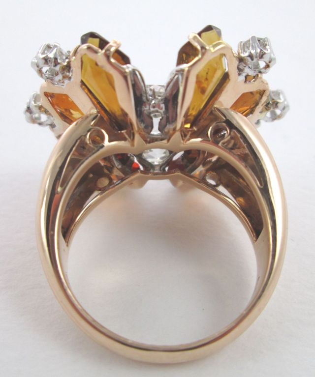 Quartz Citrine Diamond Rose Gold Ring c1940 In Excellent Condition In Firenze, IT