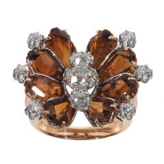 Vintage Quartz Citrine Diamond Rose Gold Ring c1940