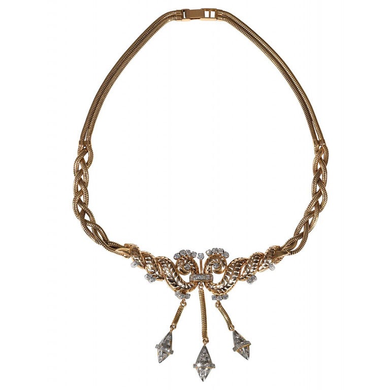Retro Rose Gold Diamond Necklace c1940