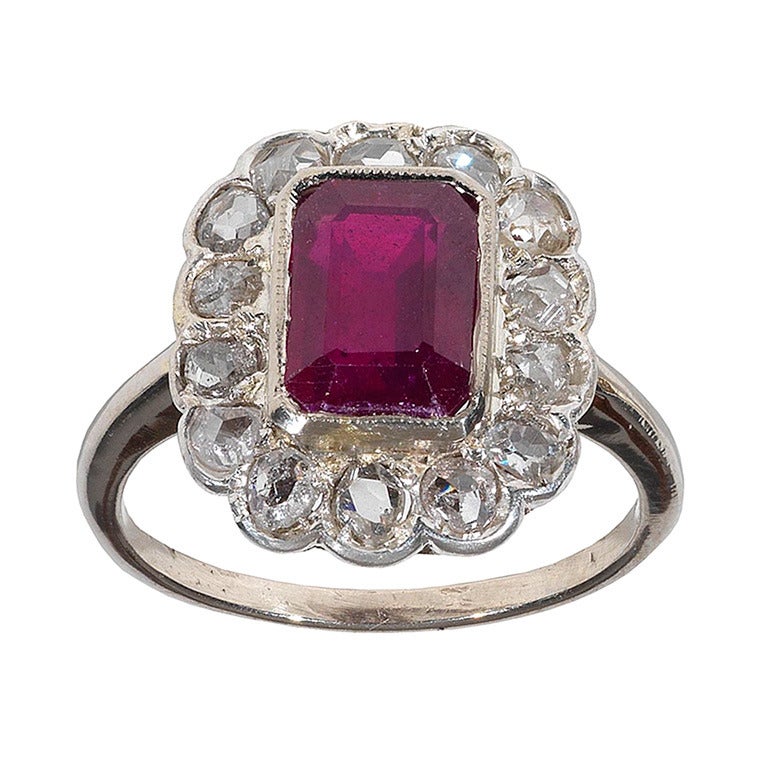 Ruby Diamond White Gold Ring c1950 at 1stdibs