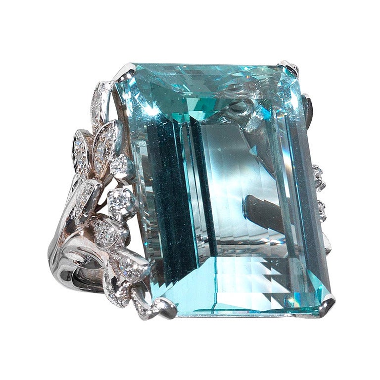 51.86 Carat Aquamarine Diamond Ring at 1stDibs