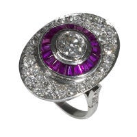Platinum, Diamond And Ruby Oval Ring