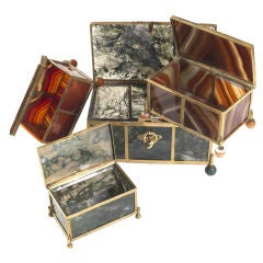 Collection of four Gilt Metal 
Hardstone mounted Boxes, 1880