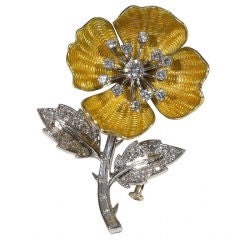 BOUCHERON Platinum, Gold, Enamel And Diamond Flower Brooch,