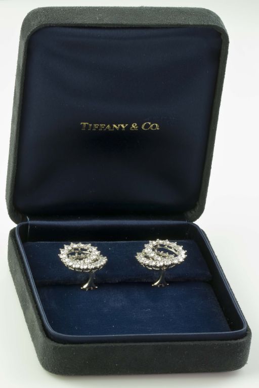 TIFFANY& CO. Diamond Platinum Swirl Earrings 2