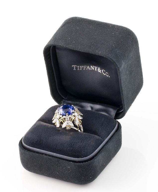 TIFFANY SCHLUMBERGER 6 Bee Diamond Sapphire Gold Platinum Ring 1