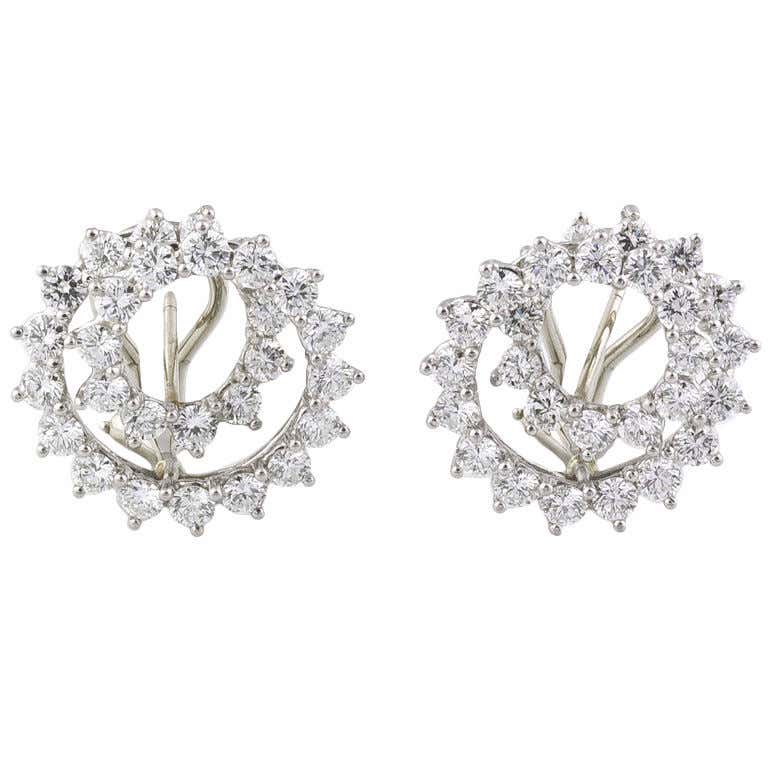 TIFFANY& CO. Diamond Platinum Swirl Earrings at 1stDibs