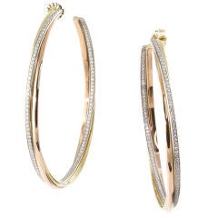 Cartier Diamond Three Color Gold Trinity Large Hoop Earrings 12