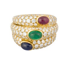 Cartier 18k Gold Sapphire Ruby Emerald Diamond Ring size 6