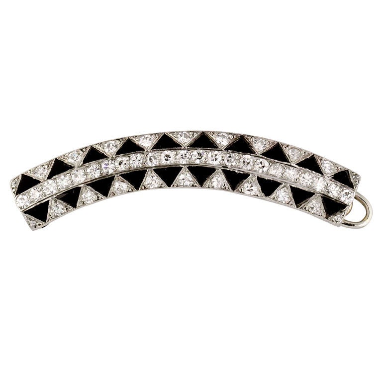  CARTIER Rare Art Deco Platinum Diamond Onyx Hair Clip