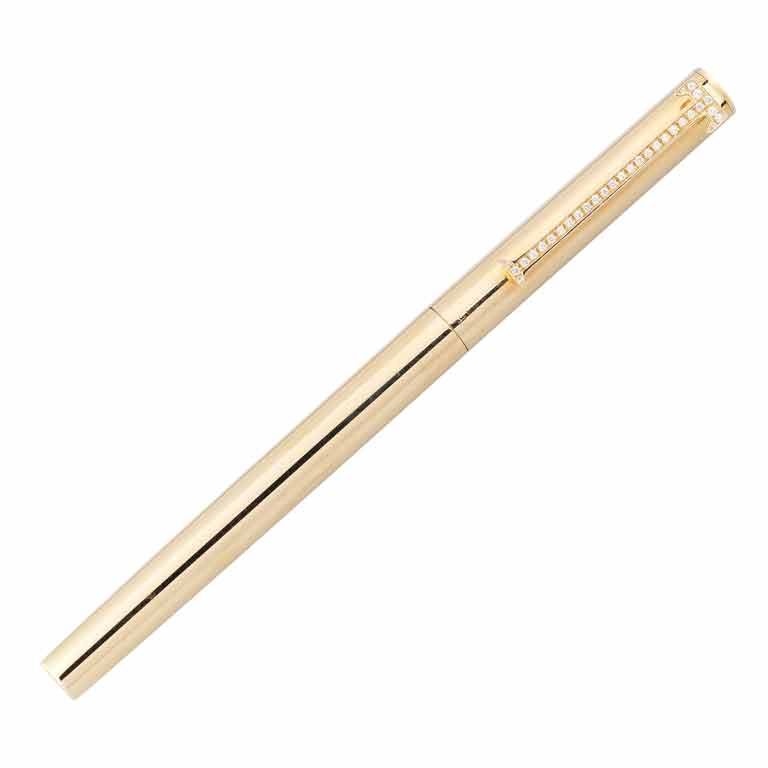 TIFFANY & CO. 14K Gold Diamond "T" Clip Pen