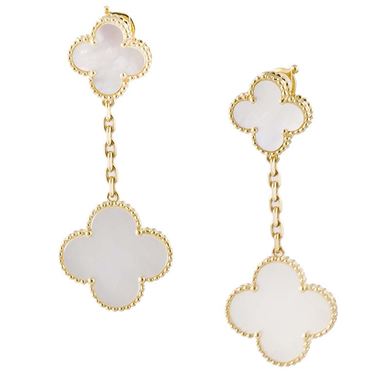 VAN CLEEF and ARPELS ALHAMBRA 18K Gold Mother-of-Pearl Earrings at ...