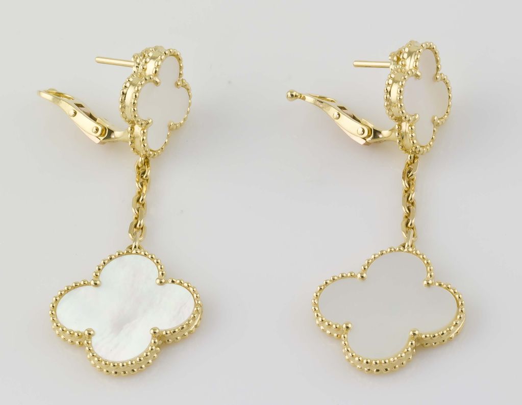Van Cleef Arpels Alhambra 18k Gold Mother Of Pearl Earrings