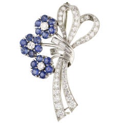 RAYMOND YARD Estate Platinum Diamond Sapphire Flower Brooch