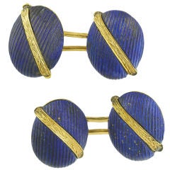 LACLOCHE FRERES Edwardian 18K Gold Lapis Cufflinks