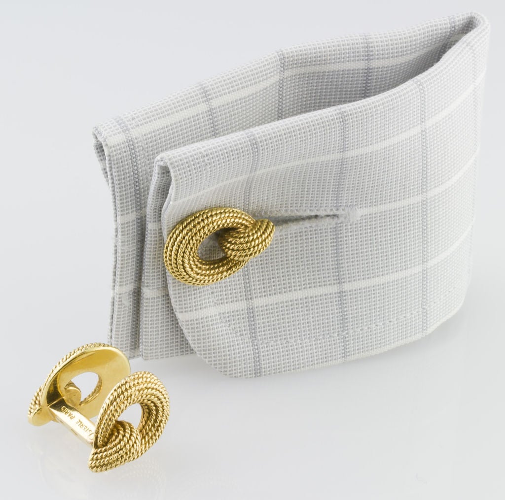 STERLE PARIS 18K Gold Textured Rope Folding Cufflinks 3