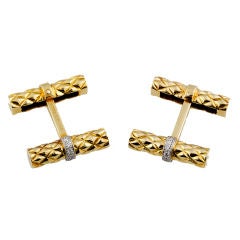 TIFFANY 18K Gold Diamond Textured Folding Bar Cufflinks