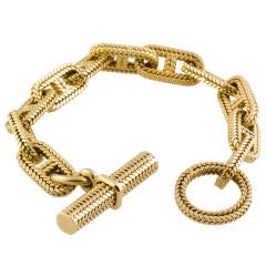 HERMES CHAINE D'ANCHE TRESSE Gold Toggle Link Bracelet GM