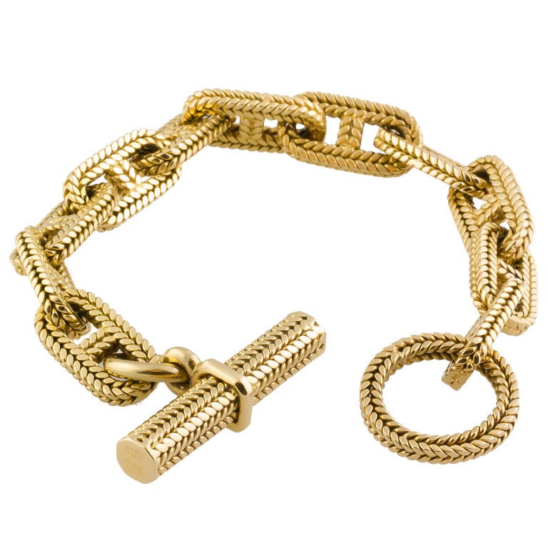 HERMES CHAINE D'ANCHE TRESSE Gold Toggle Link Bracelet GM at 1stDibs ...