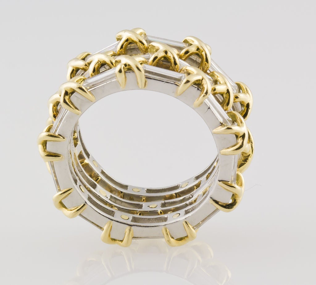 Women's TIFFANY SCHLUMBERGER Diamond Gold 3 Row Band Ring