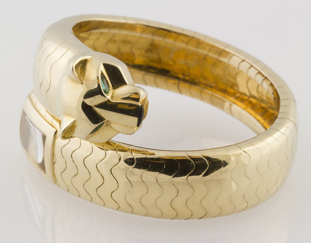 Cartier Lady's Yellow Gold and Emerald Panther Lakarda Flexible Bangle Watch