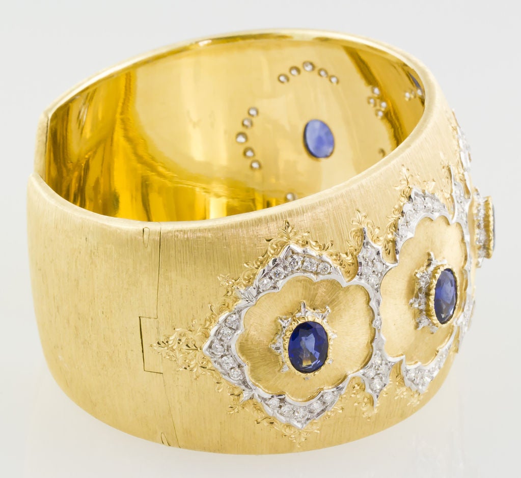 MARIO BUCCELLATI Sapphire Diamond Gold Wide Cuff Bracelet