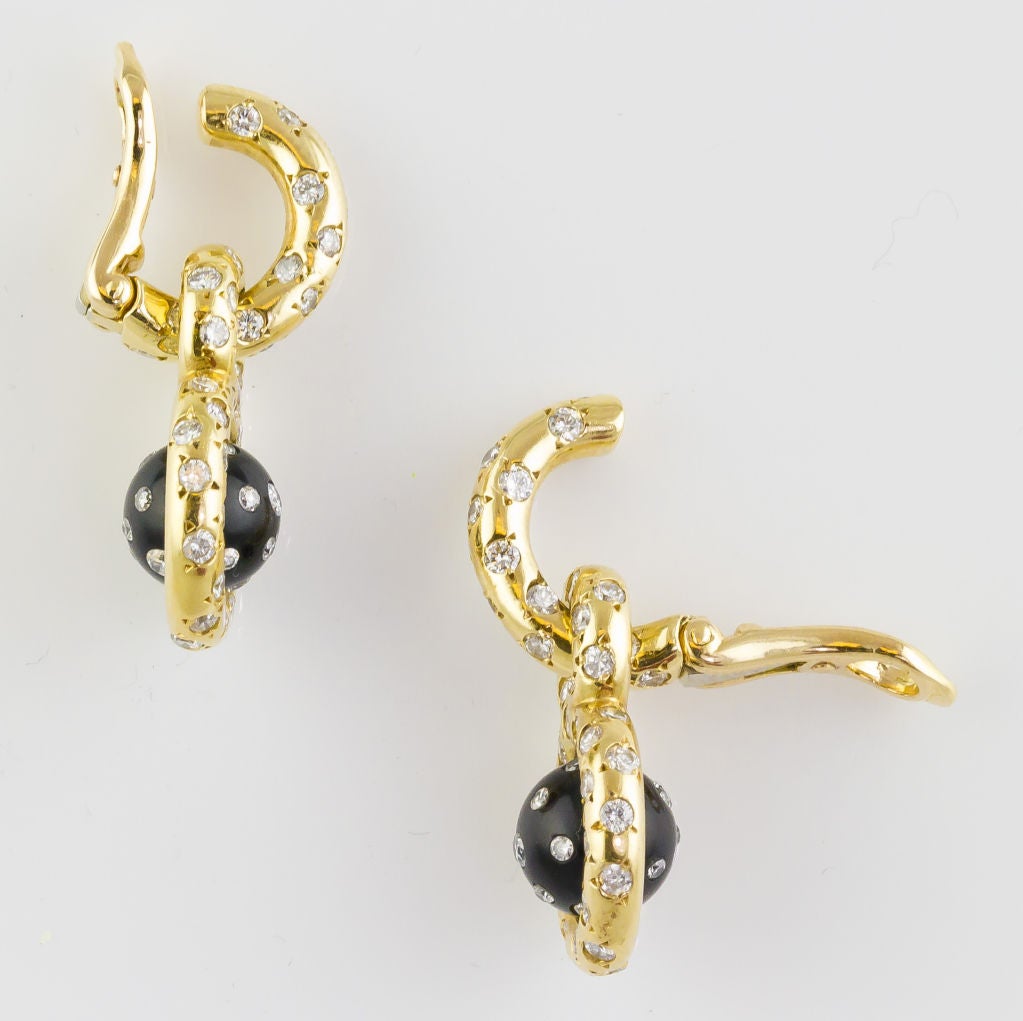 JAR Rare Diamond Onyx Gold Drop Earrings