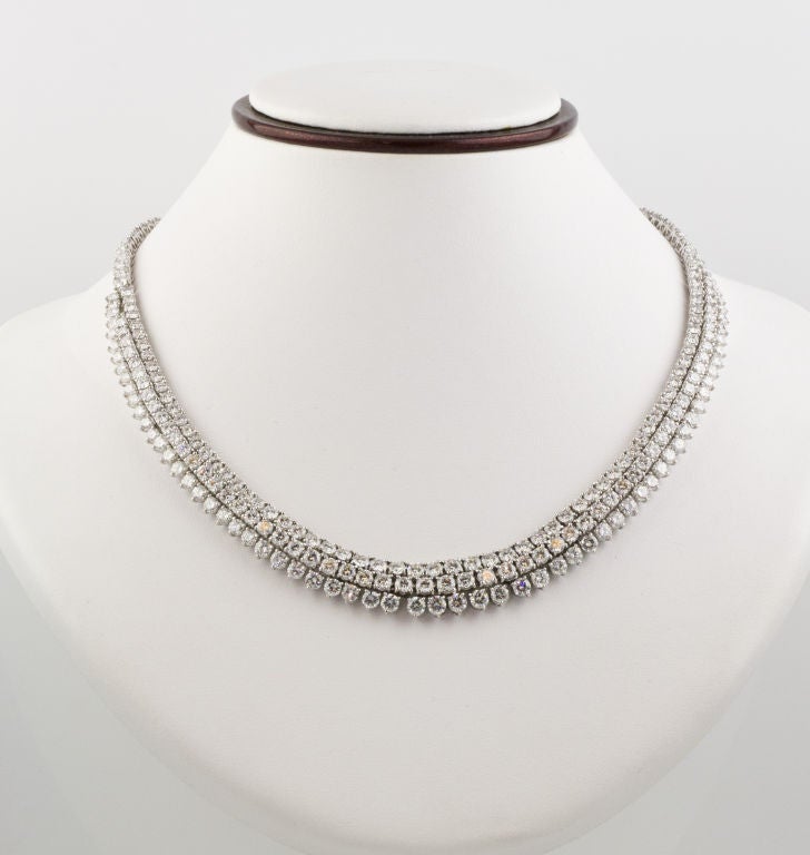 Beautiful and impressive diamond studded platinum necklace by Garrard & Co. This brilliant neckace features approx. 35cts of very high quality brilliant cut diamonds, each prong set to allow greater light exposure for a more brilliant effect. The