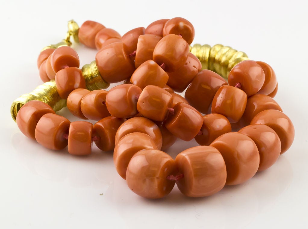 HENRY DUNAY  Gold Coral Bead Necklace 30" Long