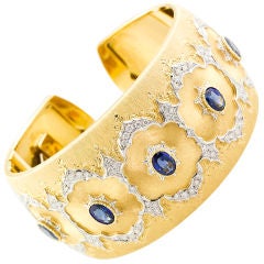 MARIO BUCCELLATI Sapphire Diamond Gold Wide Cuff Bracelet