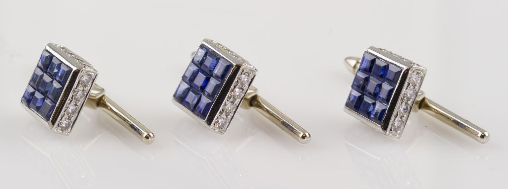 Men's Aletto Brothers Invisible Set Sapphire Diamond Platinum Stud Set