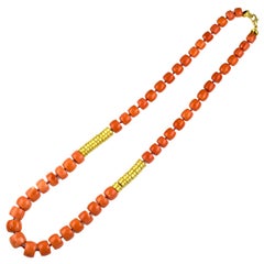 HENRY DUNAY  Gold Coral Bead Necklace 30" Long