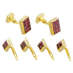 ALETTO BROTHERS Invisible Set Ruby Diamond Gold Stud Set