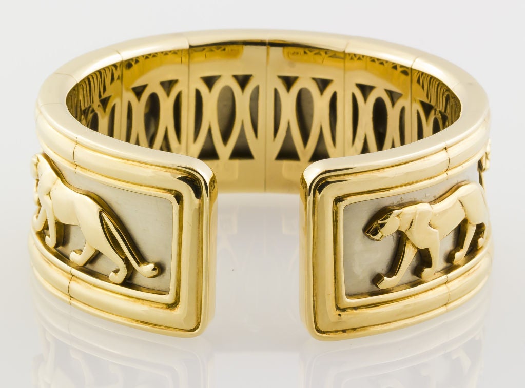 Contemporary Cartier White Yellow Gold Panther Cuff Bracelet