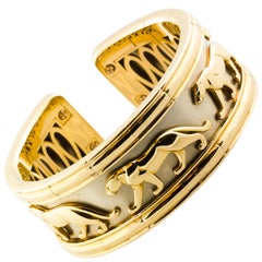 Cartier White Yellow Gold Panther Cuff Bracelet