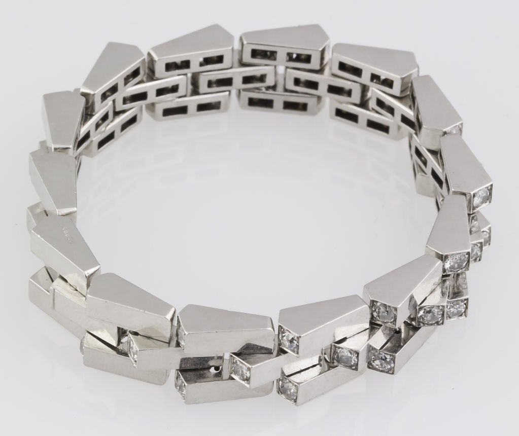 BOUCHERON Art Deco Platinum Diamond Escalator Bracelet at 1stDibs