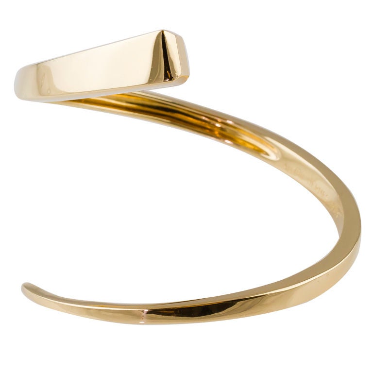 HERMES Estate Gold Twisted Nail Bangle Bracelet at 1stdibs